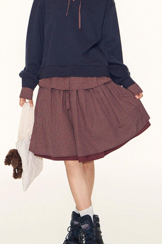 Vintage Lace-Up Plaid Puffy A-Line Skirt