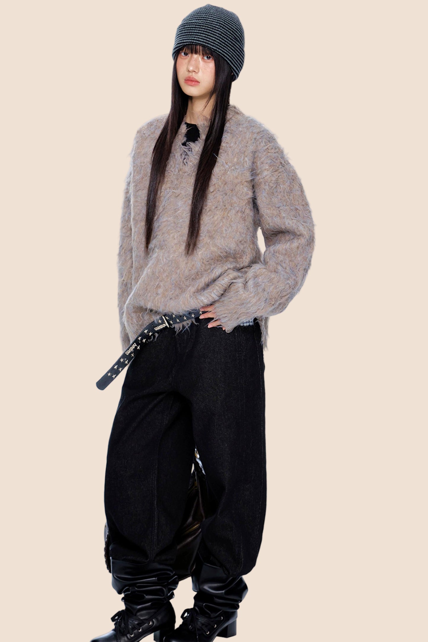 Imitation Mink Velvet V-Neck Sweater