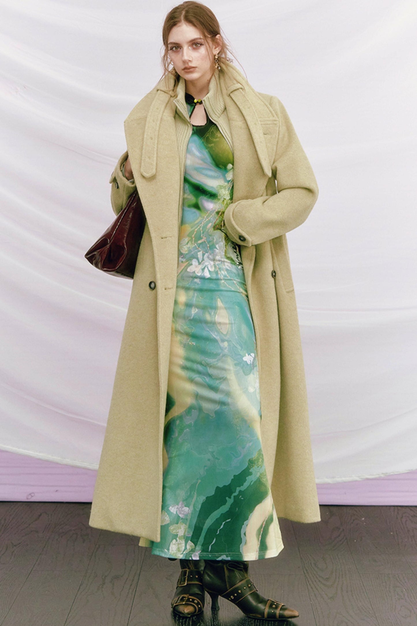 Golden Pearl Impressionist Cheongsam Dress