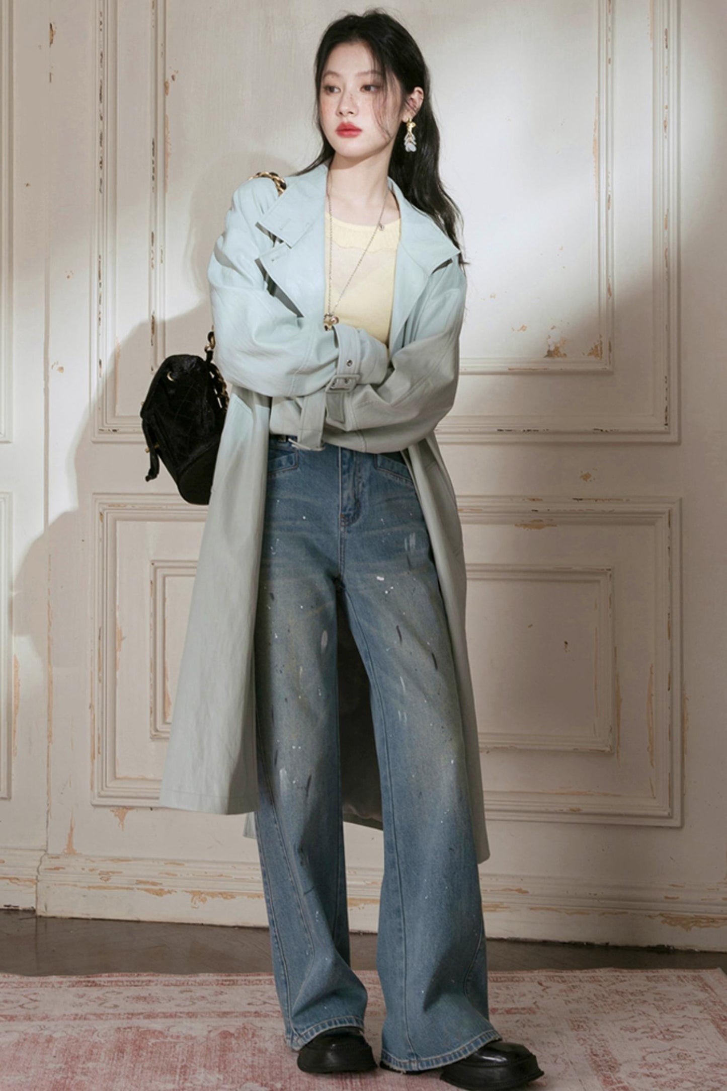 Sky Geometric Straight Jeans