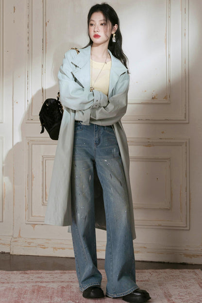 Sky Geometric Straight Jeans