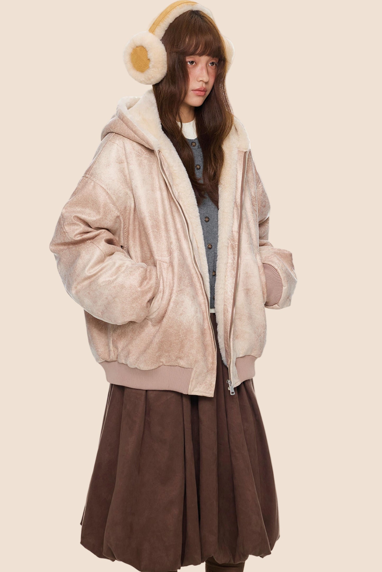 Furry Hooded Leather Jacket