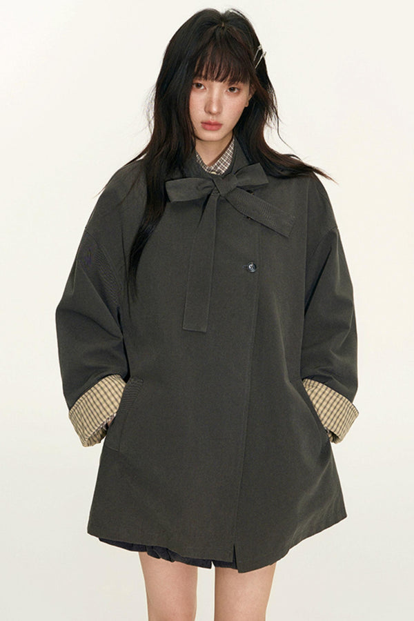 Dual-Purpose Plaid Patchwork Trench Coat