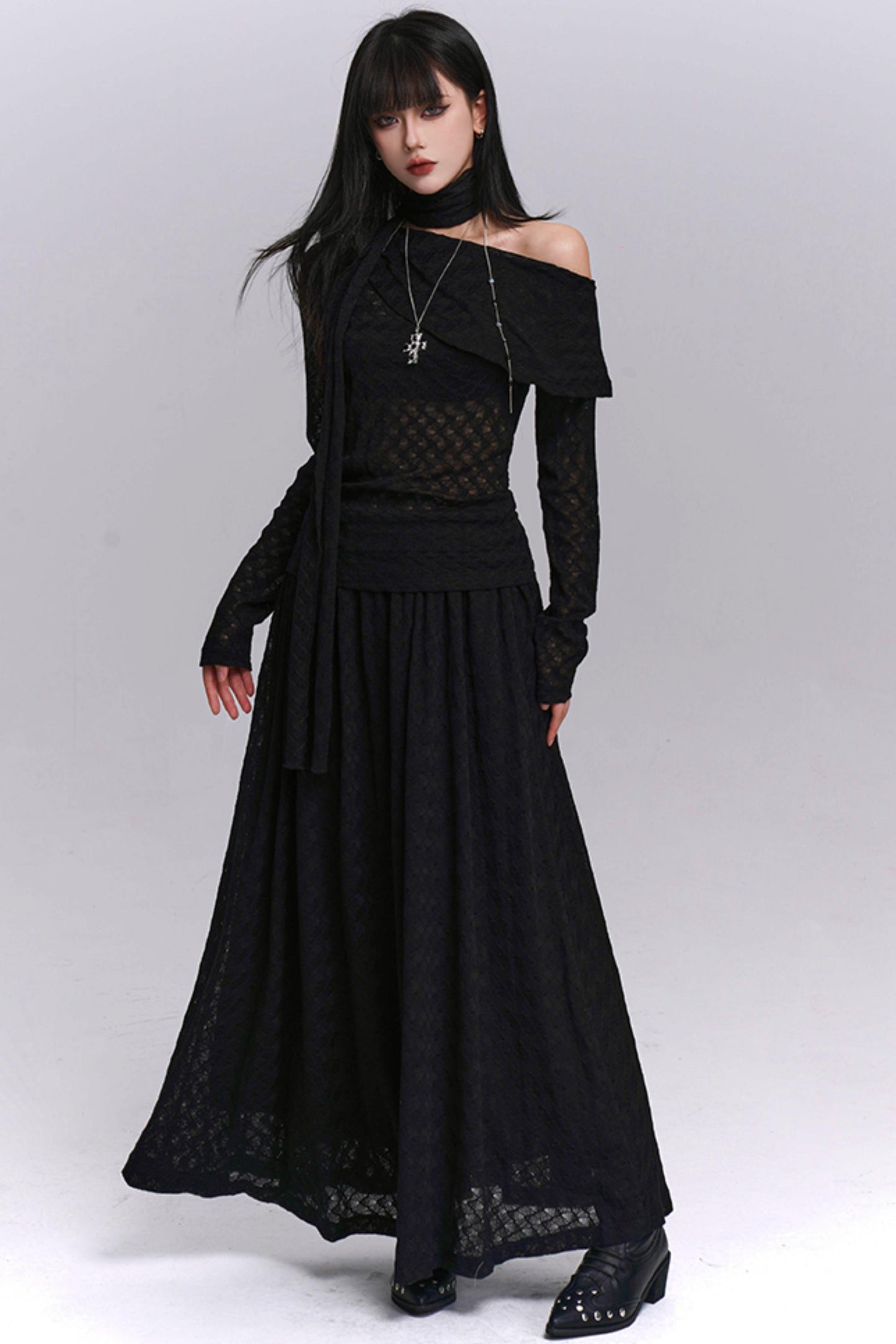 Autumn Red Shoulder Skirt Set-Up