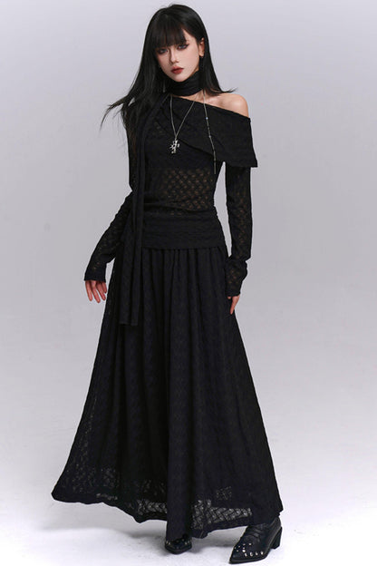 Autumn Red Shoulder Skirt Set-Up