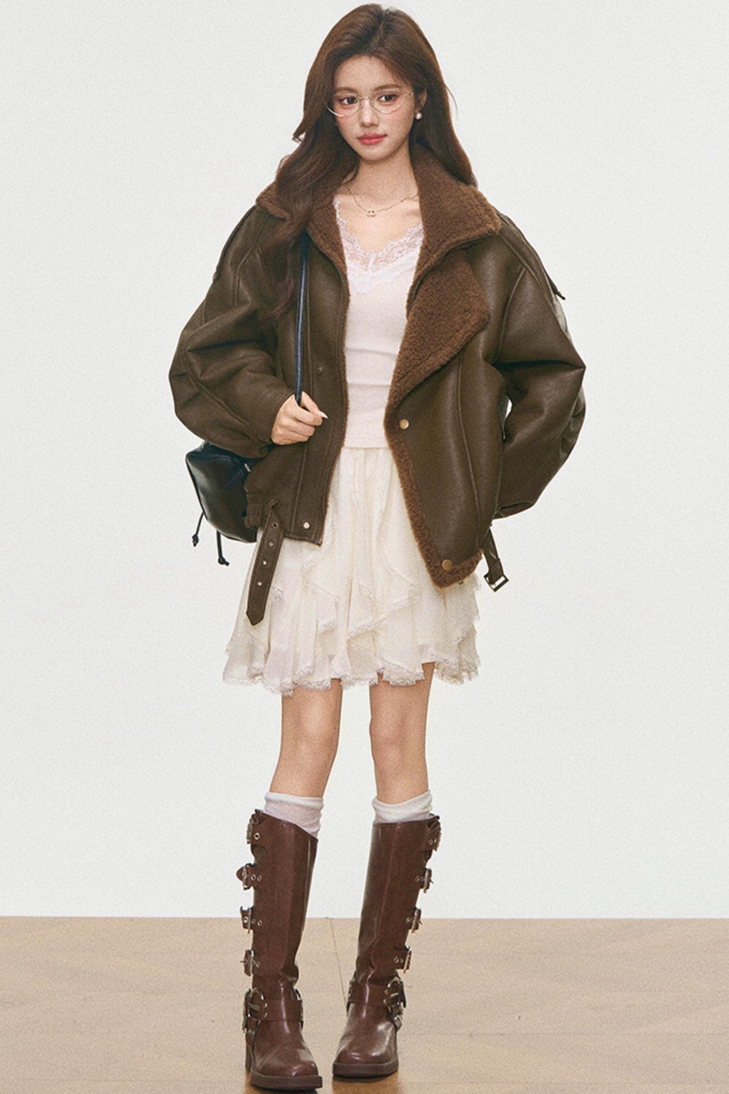 Leather And Fur Motorcycle Jacket Set-Up