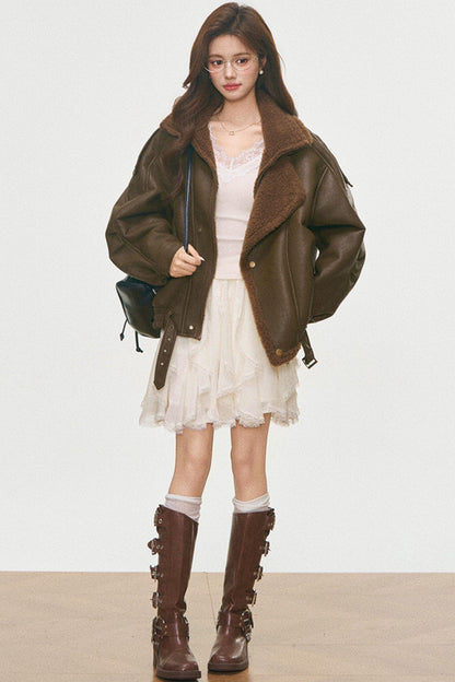 Leather And Fur Motorcycle Jacket Set-Up