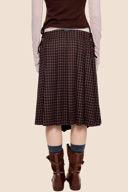Plaid Rivet Pleated Skirt
