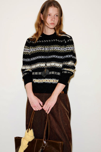 Color-Blocked Fair Isle Wool Sweater