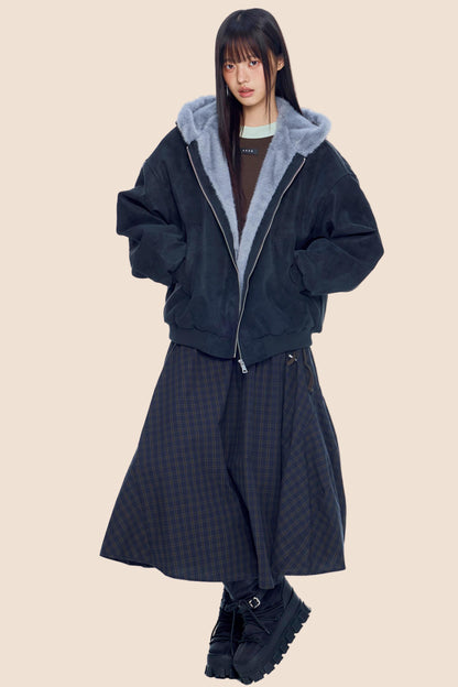 Mountain Carving Fur Collar Jacket