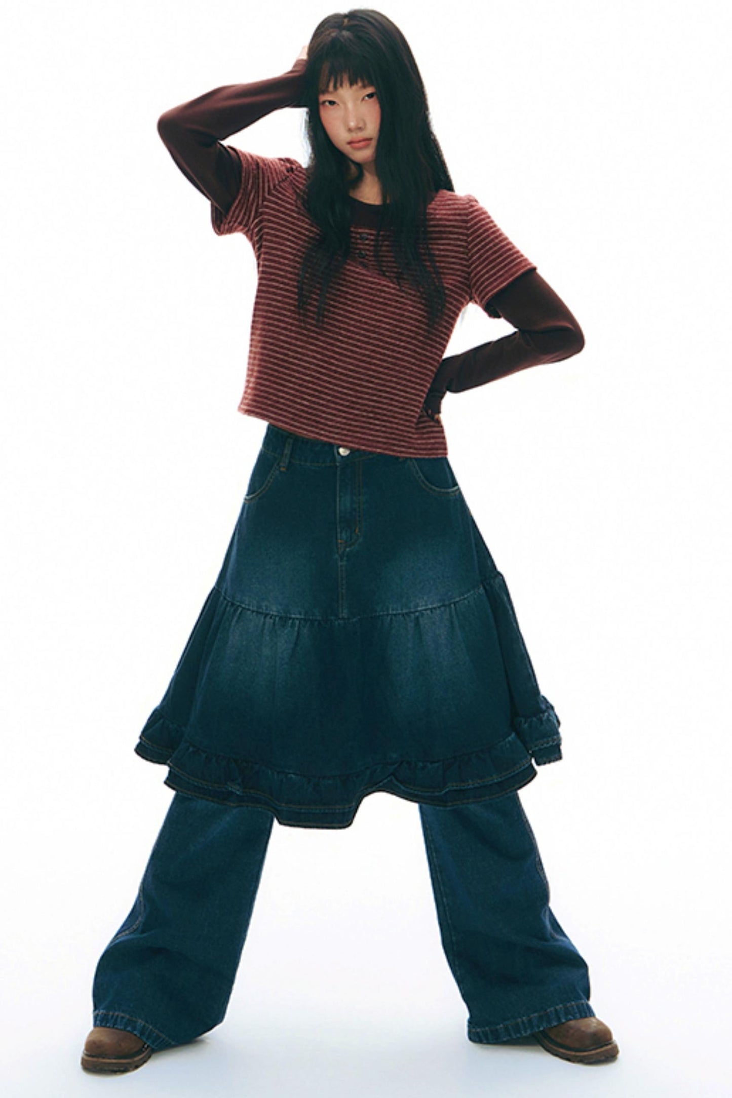 Brushed Stripe Round Neck Long Sleeve Top