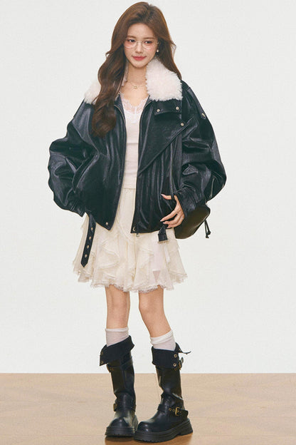 Fur Collar Cotton Coat Set-Up