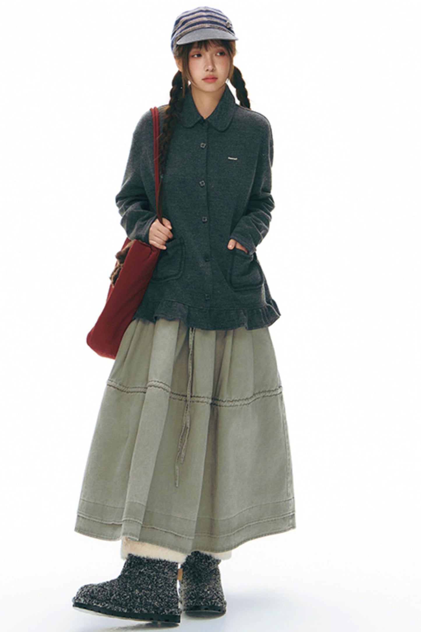 Ruffled Knitted Gray Texture Top