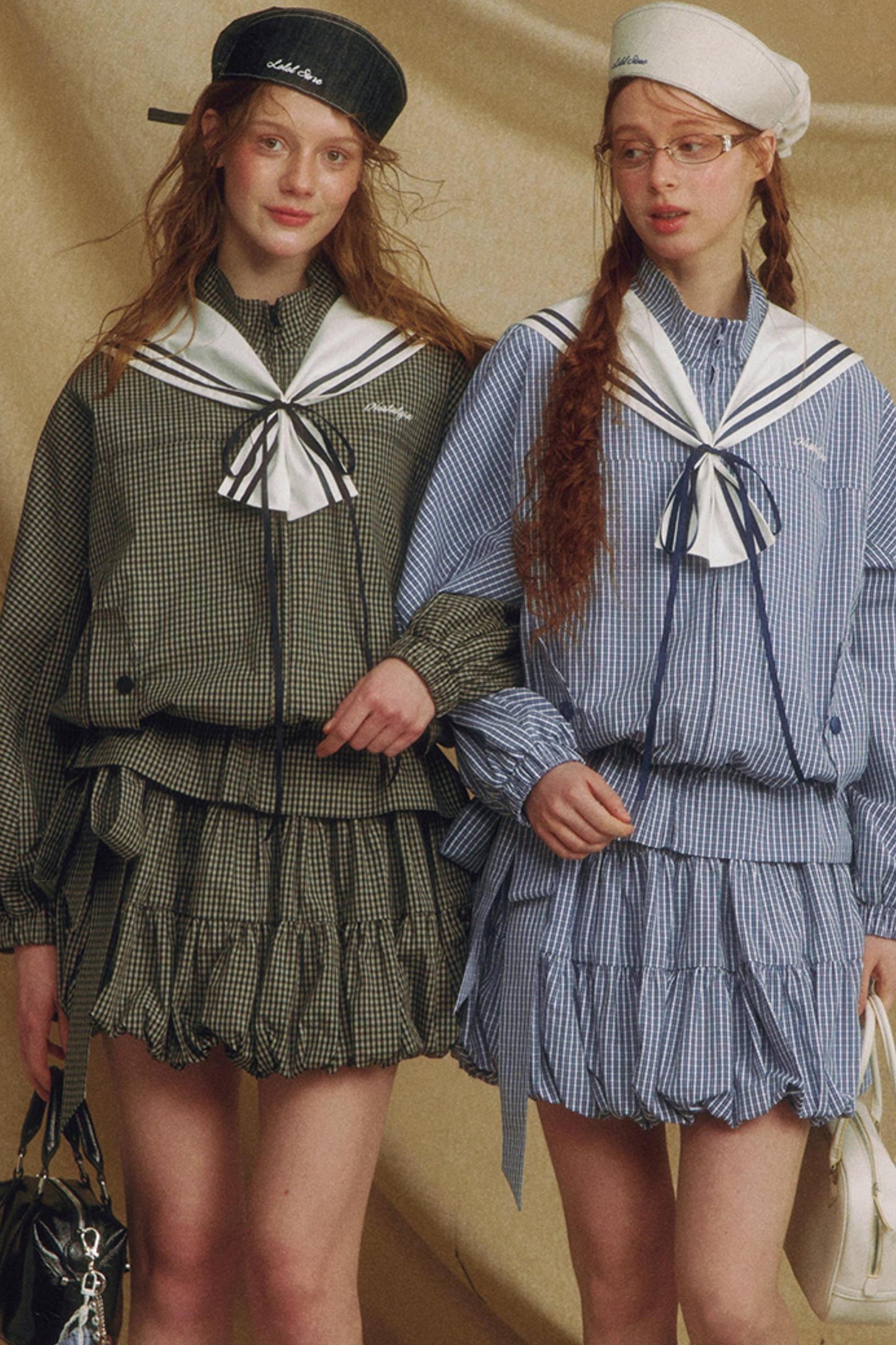 Navy Collar Plaid Jacket Set-Up