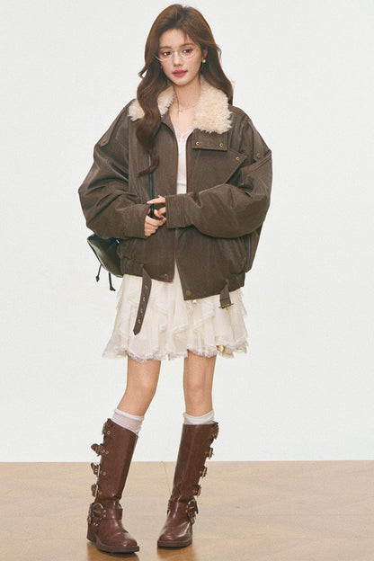 Fur Collar Cotton Coat Set-Up