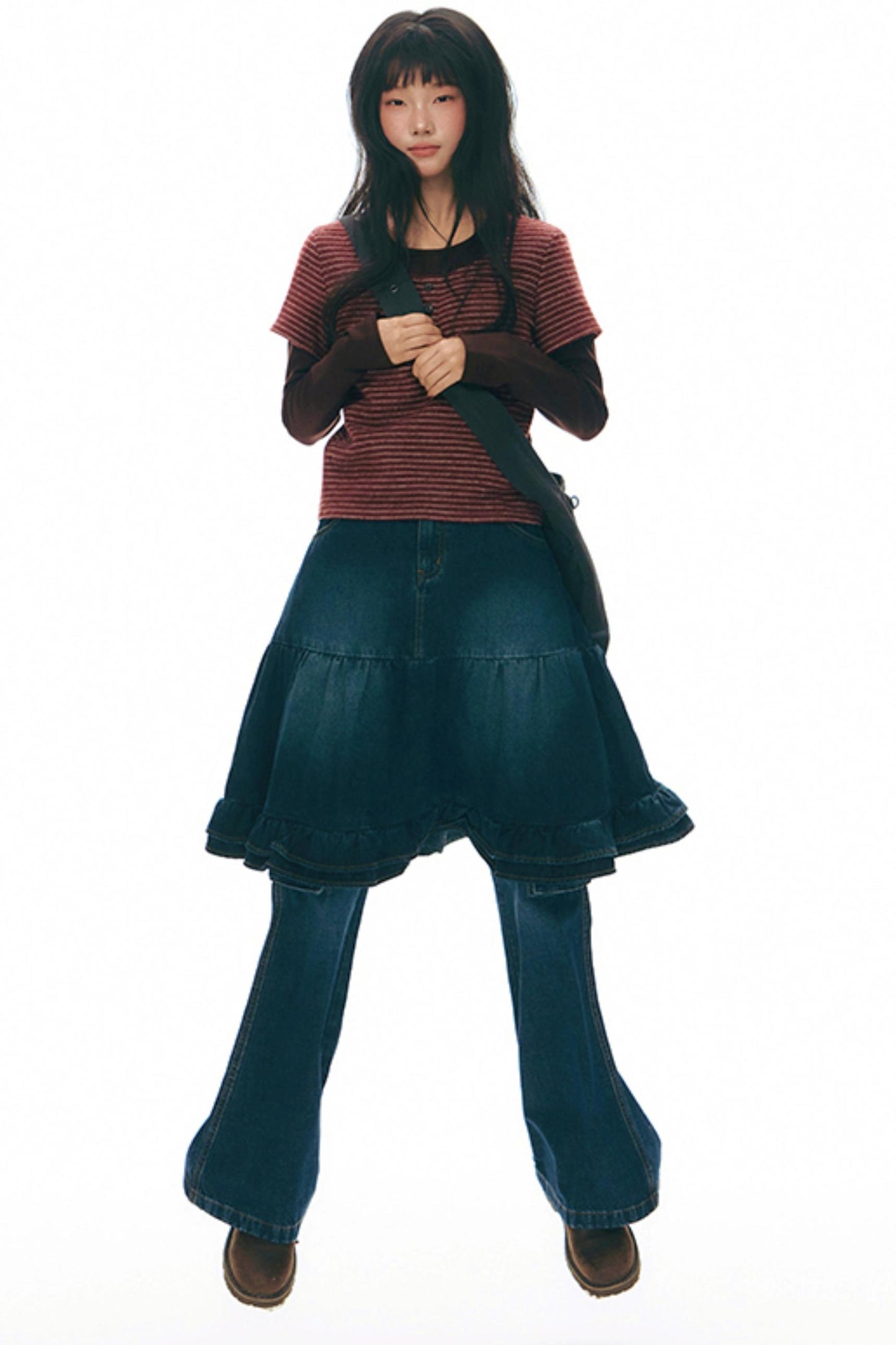 Brushed Stripe Round Neck Long Sleeve Top