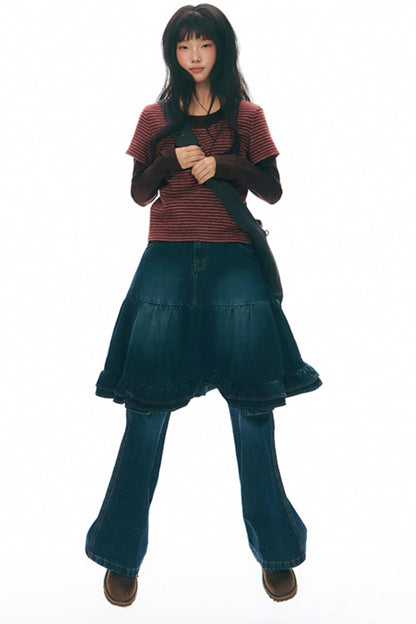 Brushed Stripe Round Neck Long Sleeve Top