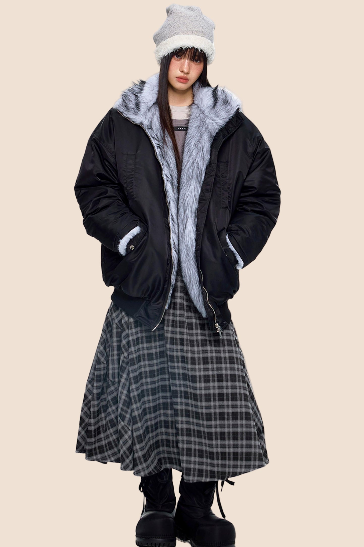 Fur-Trimmed Color-Blocked Cotton Jacket