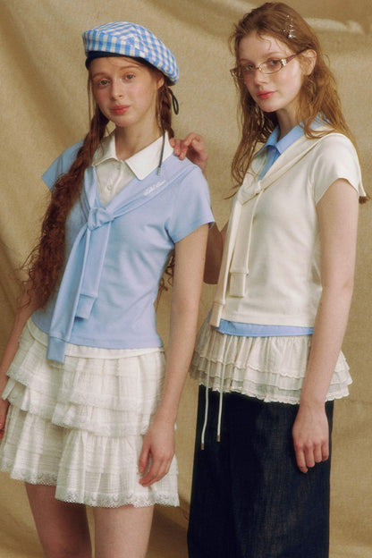 Navy Color Clash Shawl Tee