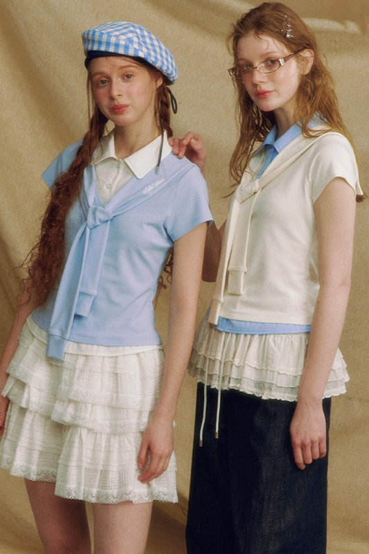 Navy Color Clash Shawl Tee