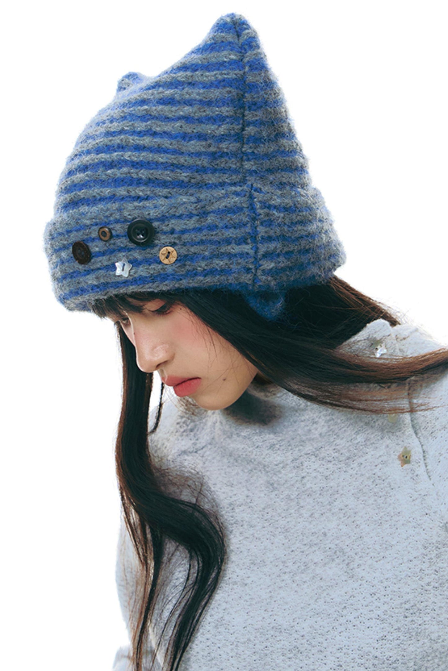 Striped Cat Ear Knit Hat