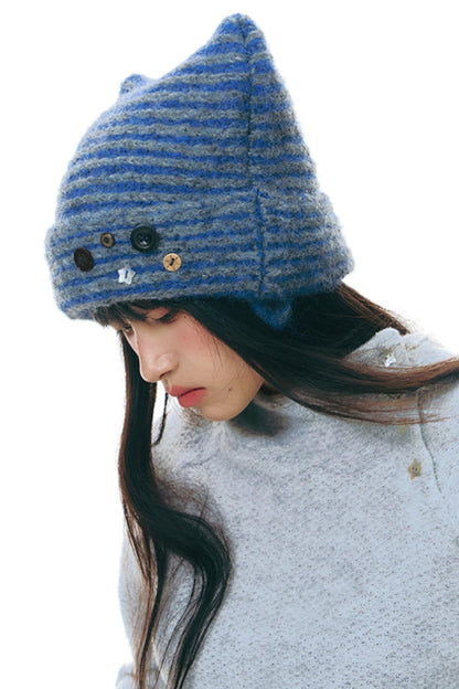 Striped Cat Ear Knit Hat