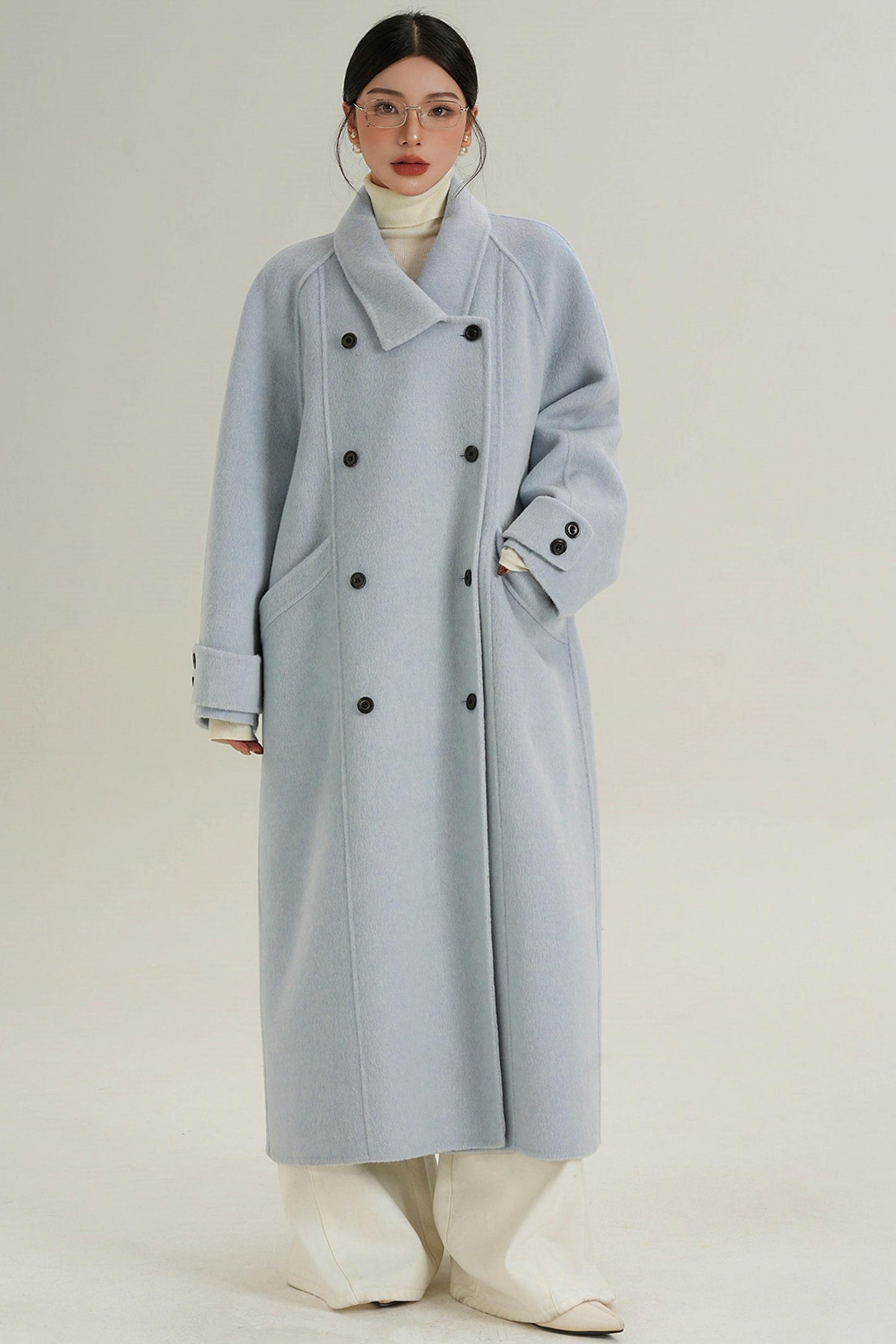 Elegant Blue Wool Coat