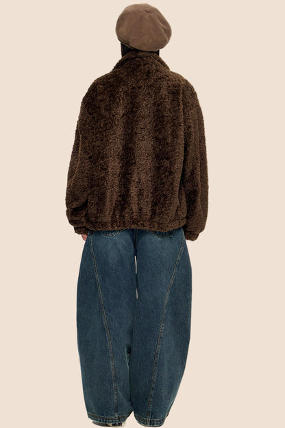 Embroidered Fleece Stand Collar Jacket