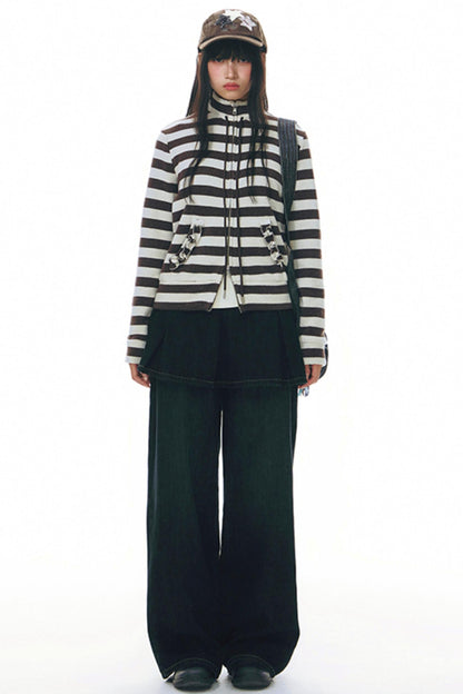 Stand-Up Striped Sweatshirt Jacket Set-Up