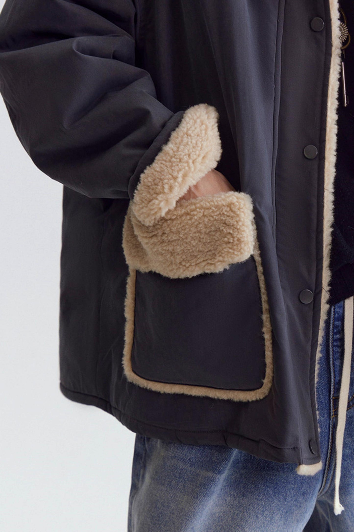 Color-Blocked Lamb Wool Coat