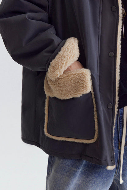 Color-Blocked Lamb Wool Coat