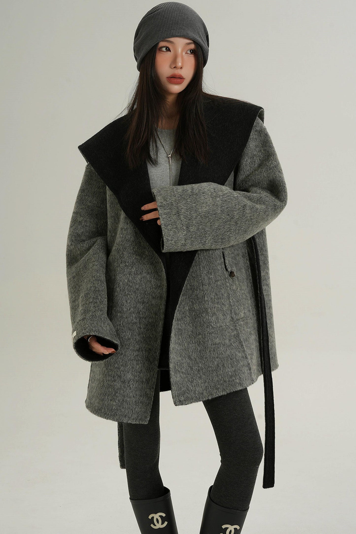 Double-Sided Large Lapel Mid-Length Wool Coat