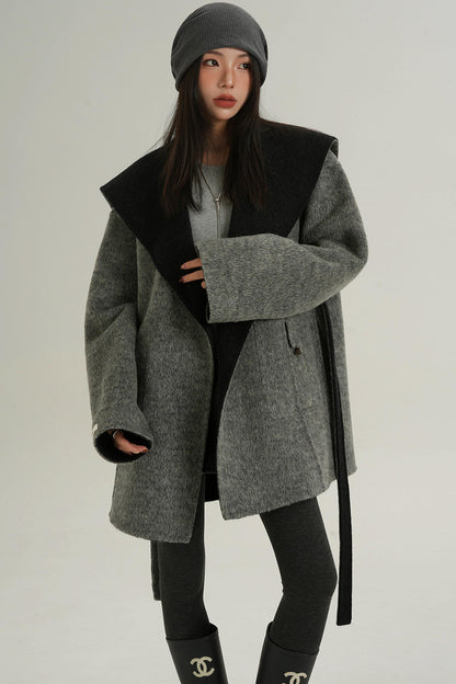 Double-Sided Large Lapel Mid-Length Wool Coat