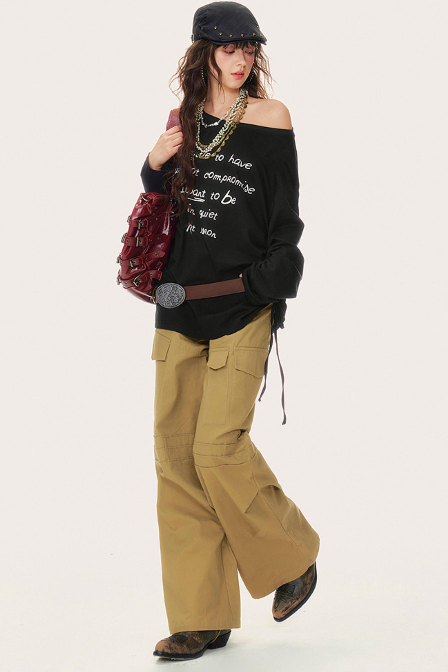 Hollow Long Sleeve Smock T-Shirt