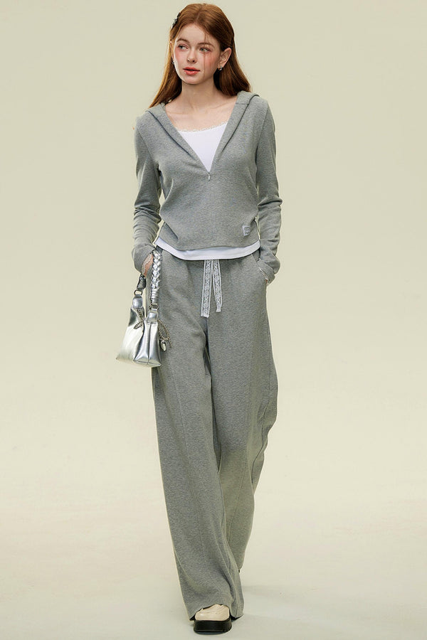 Casual Knit Top & Wide-Leg Pants Set