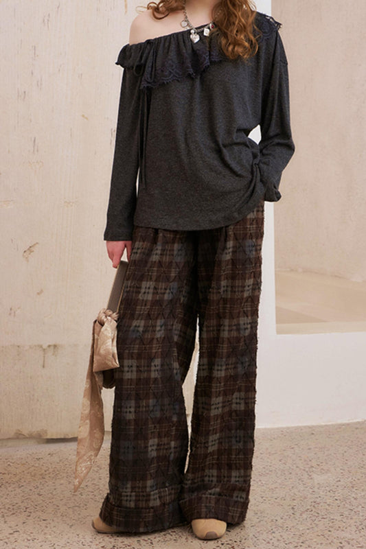 Textured Plaid Boho Slacks