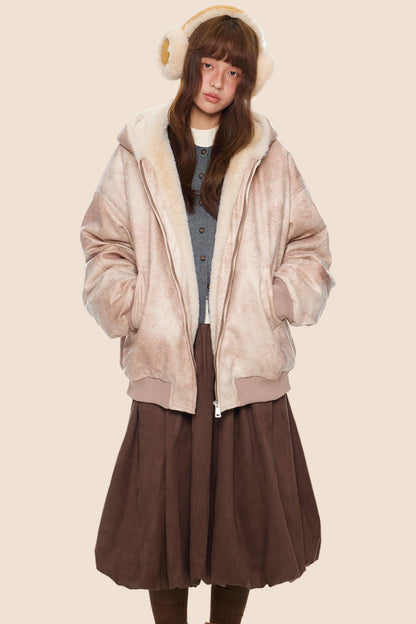 Furry Hooded Leather Jacket