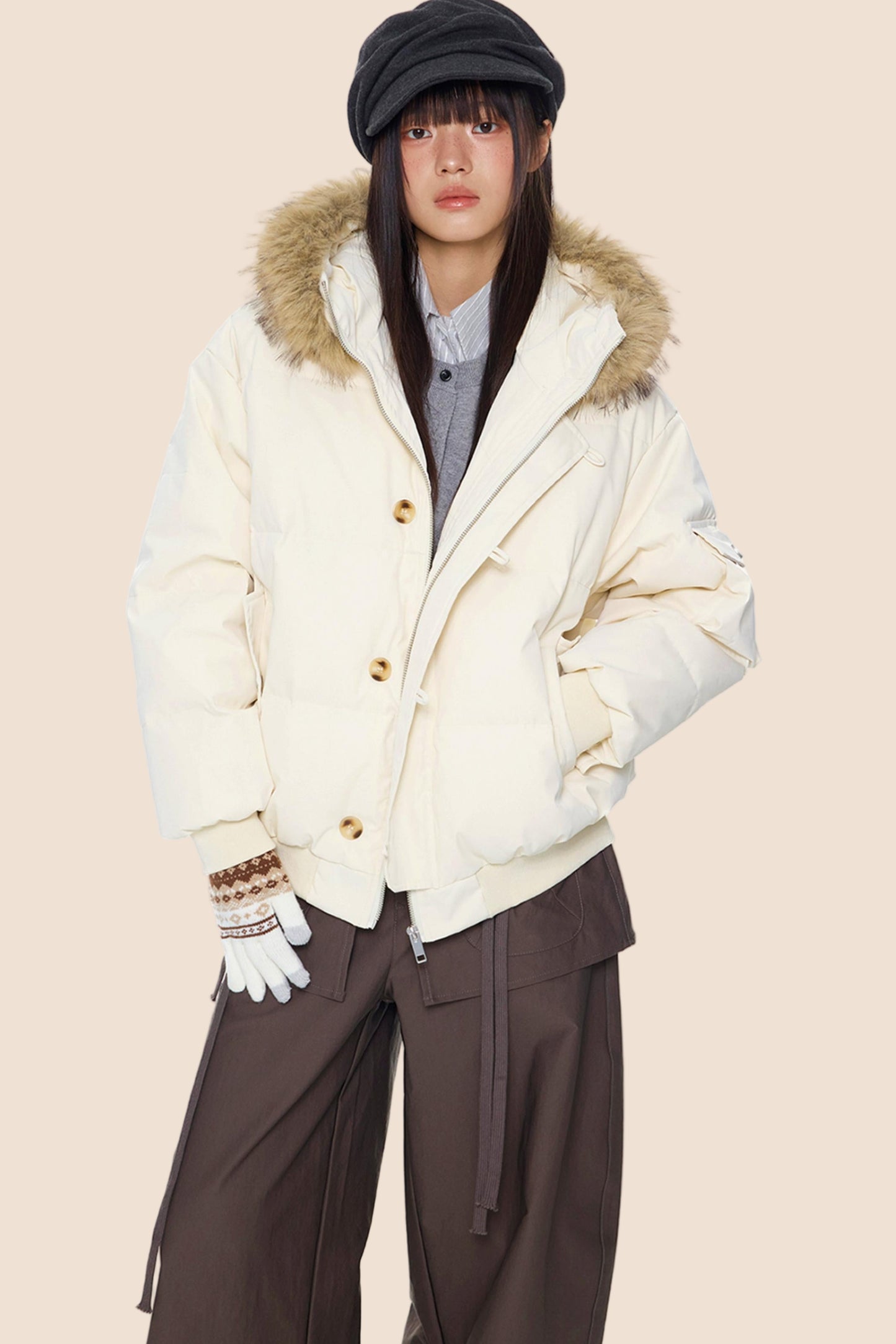 Large Fur Collar Hooded Jacket