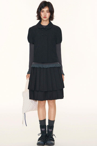 Double-Layer Pleated Skirt