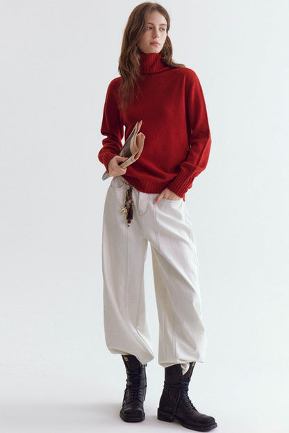 Wool Floral Yarn Turtleneck Sweater