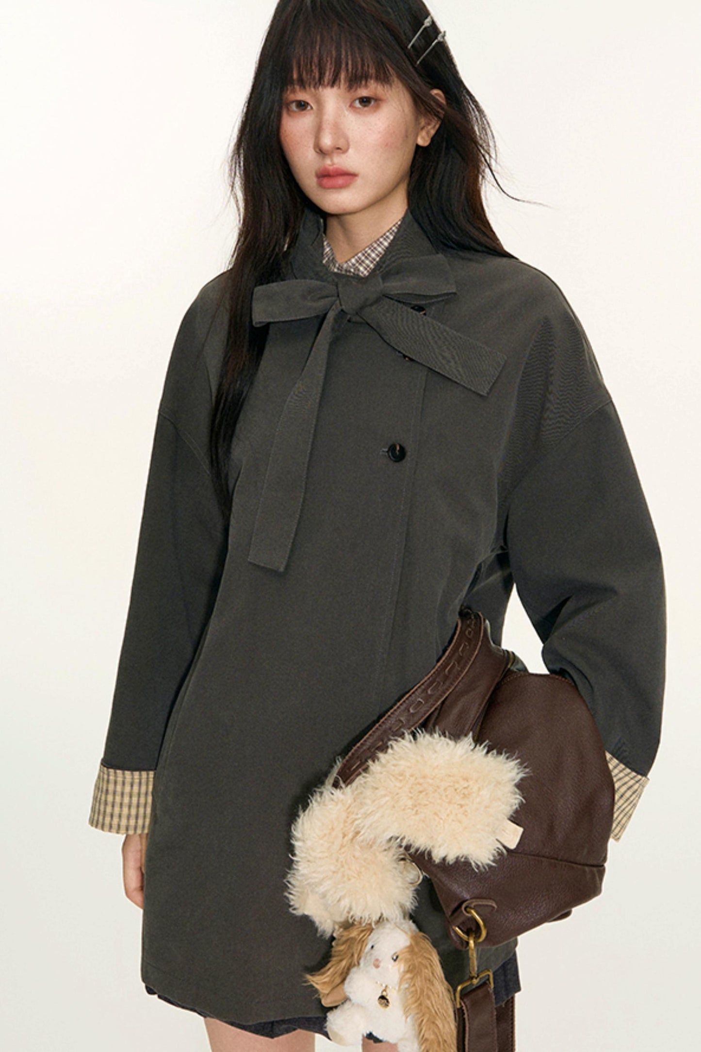 Dual-Purpose Plaid Patchwork Trench Coat