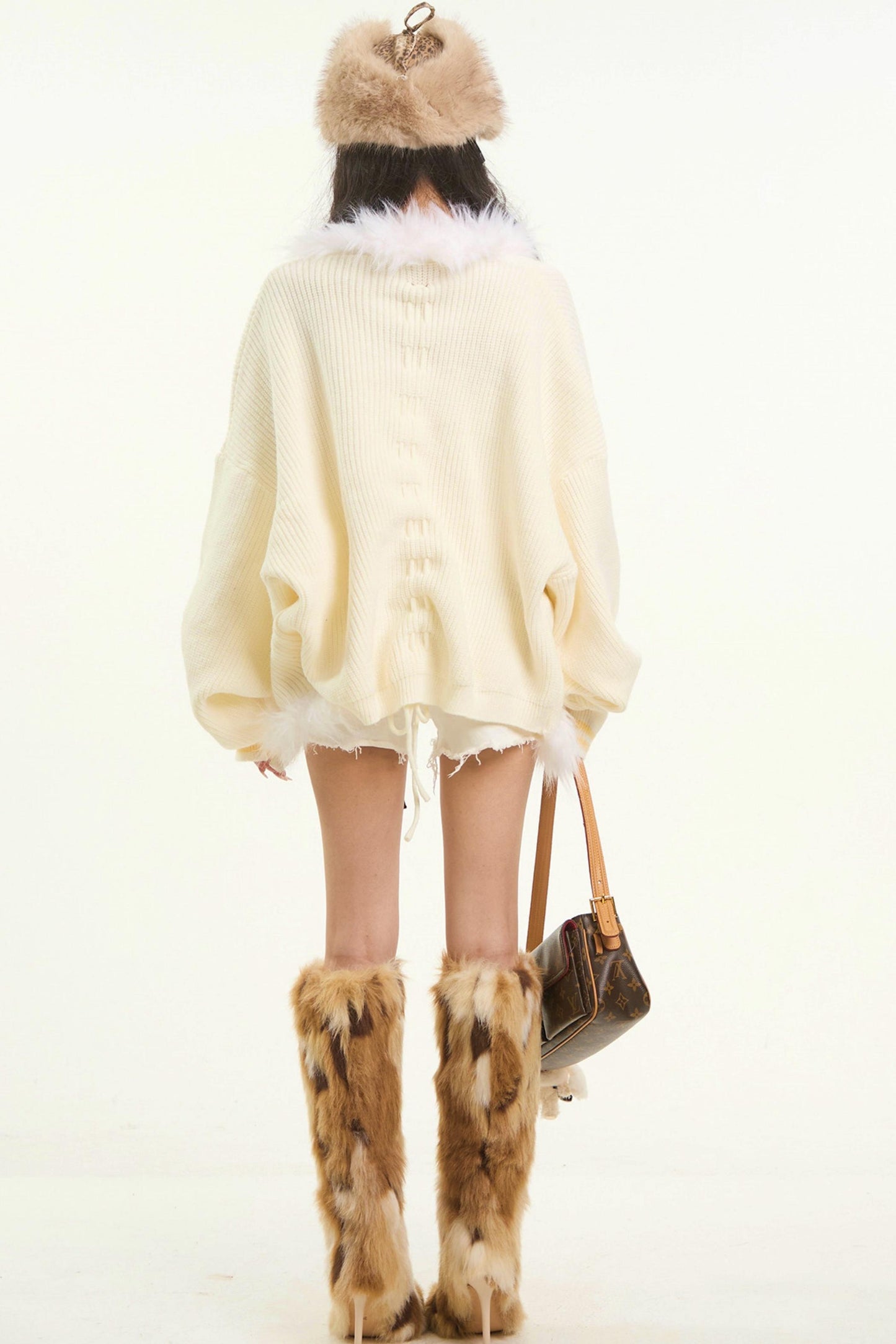 Plush Collar Knitted Cardigan