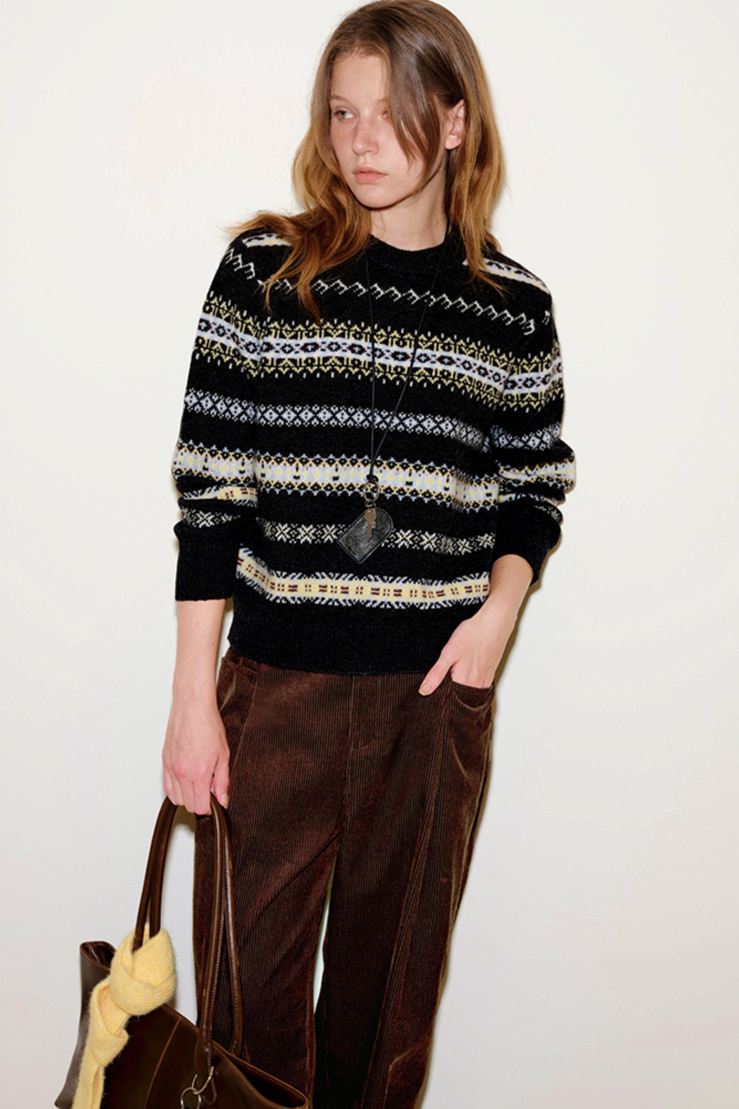 Color-Blocked Fair Isle Wool Sweater