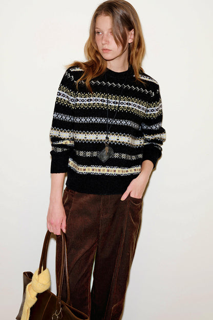 Color-Blocked Fair Isle Wool Sweater