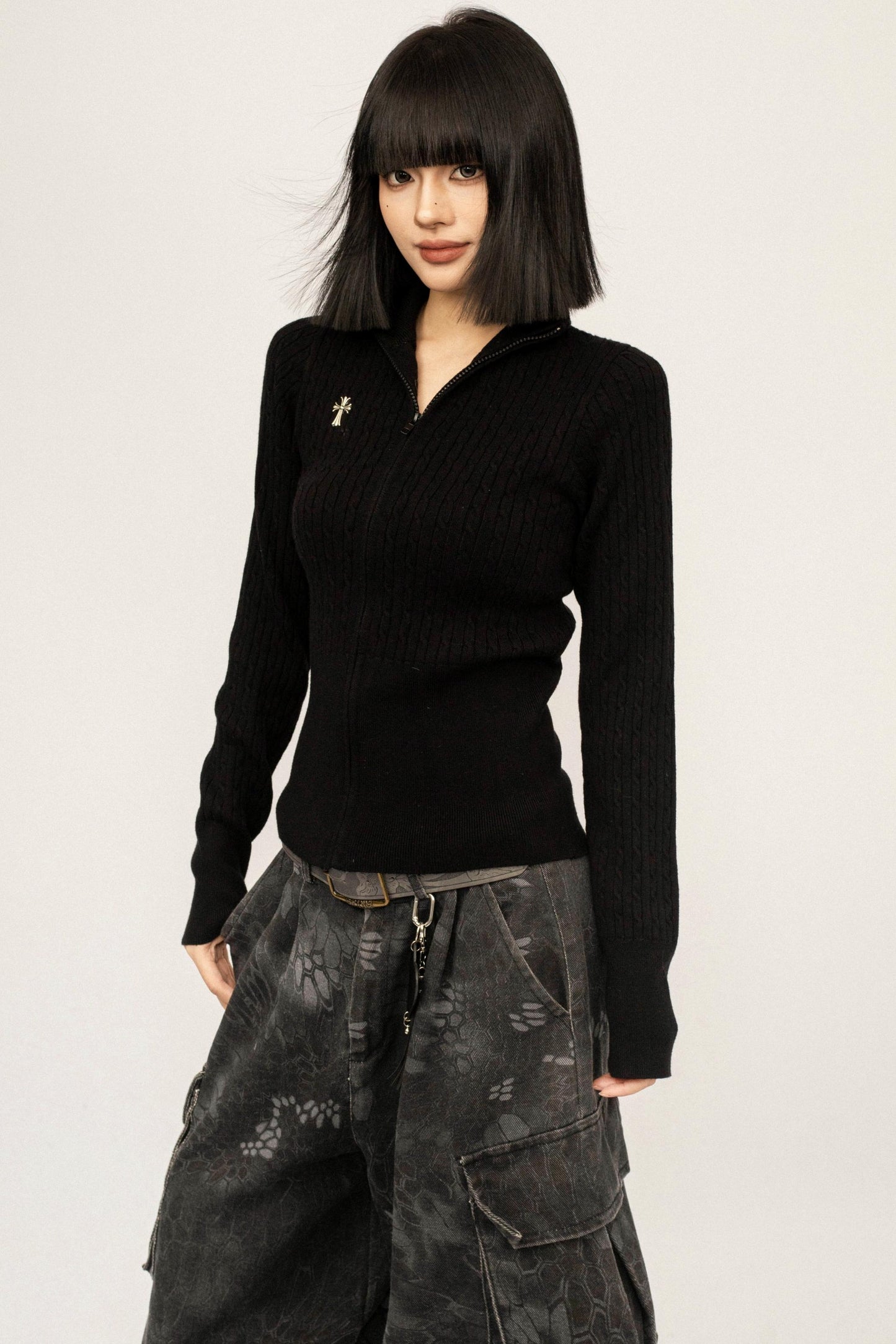 Retro High-Neck Knit Top