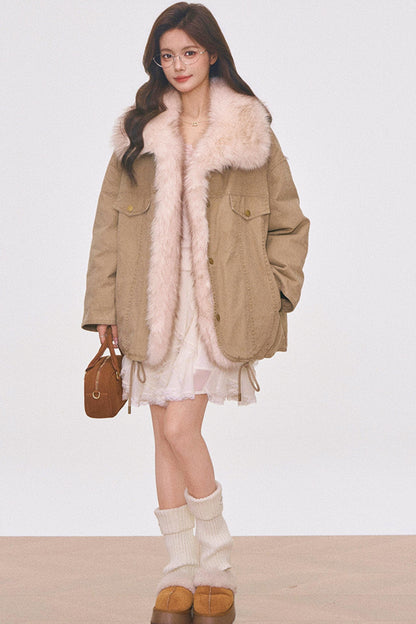 Washed Fur Patchwork Jacket Set-Up