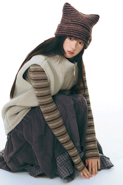 Patchwork Plaid Shirred Japanese Lace-Up Long Dress