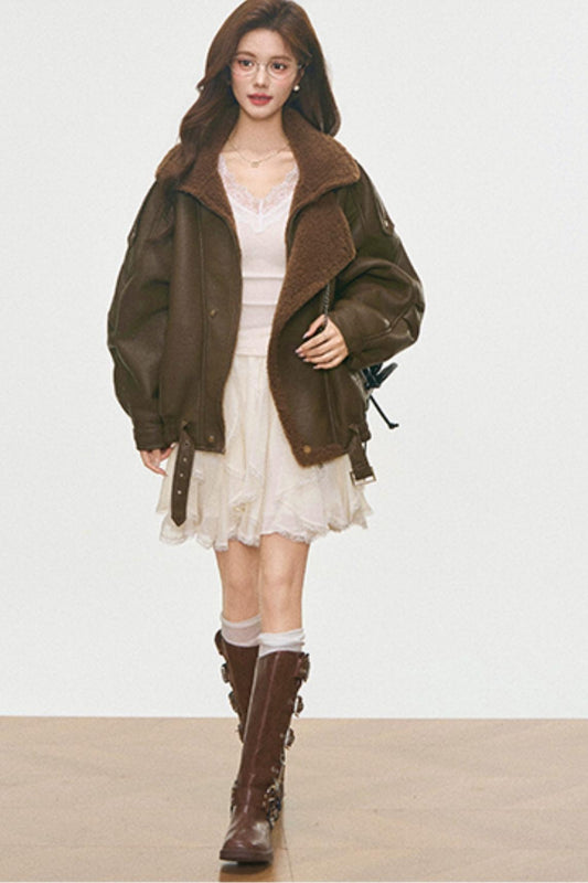 Leather And Fur Motorcycle Jacket Set-Up