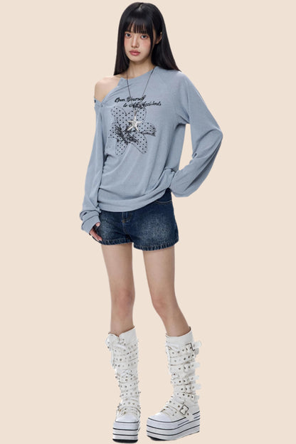 Slanted-Shouldered Summer T-Shirt