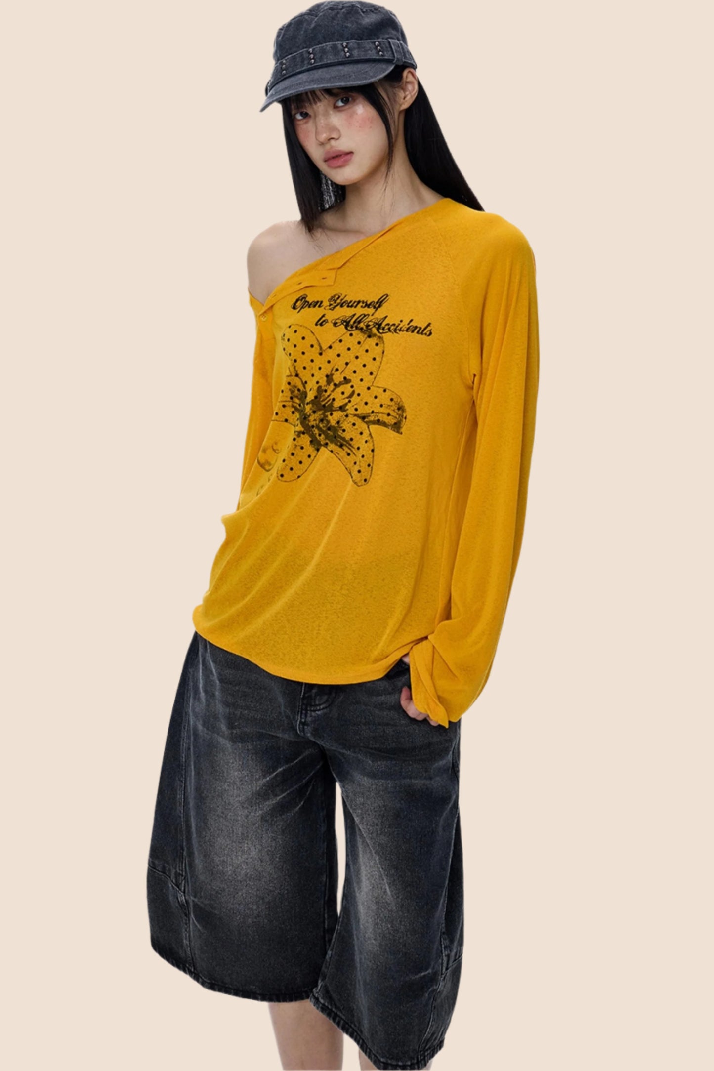 Slanted-Shouldered Summer T-Shirt